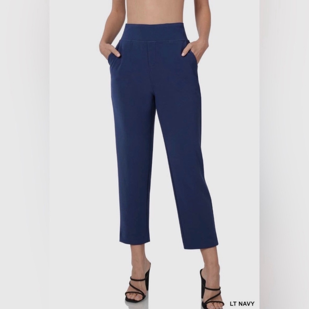 ZENANA navy blue stretch pull on trousers pants slacks womans medium